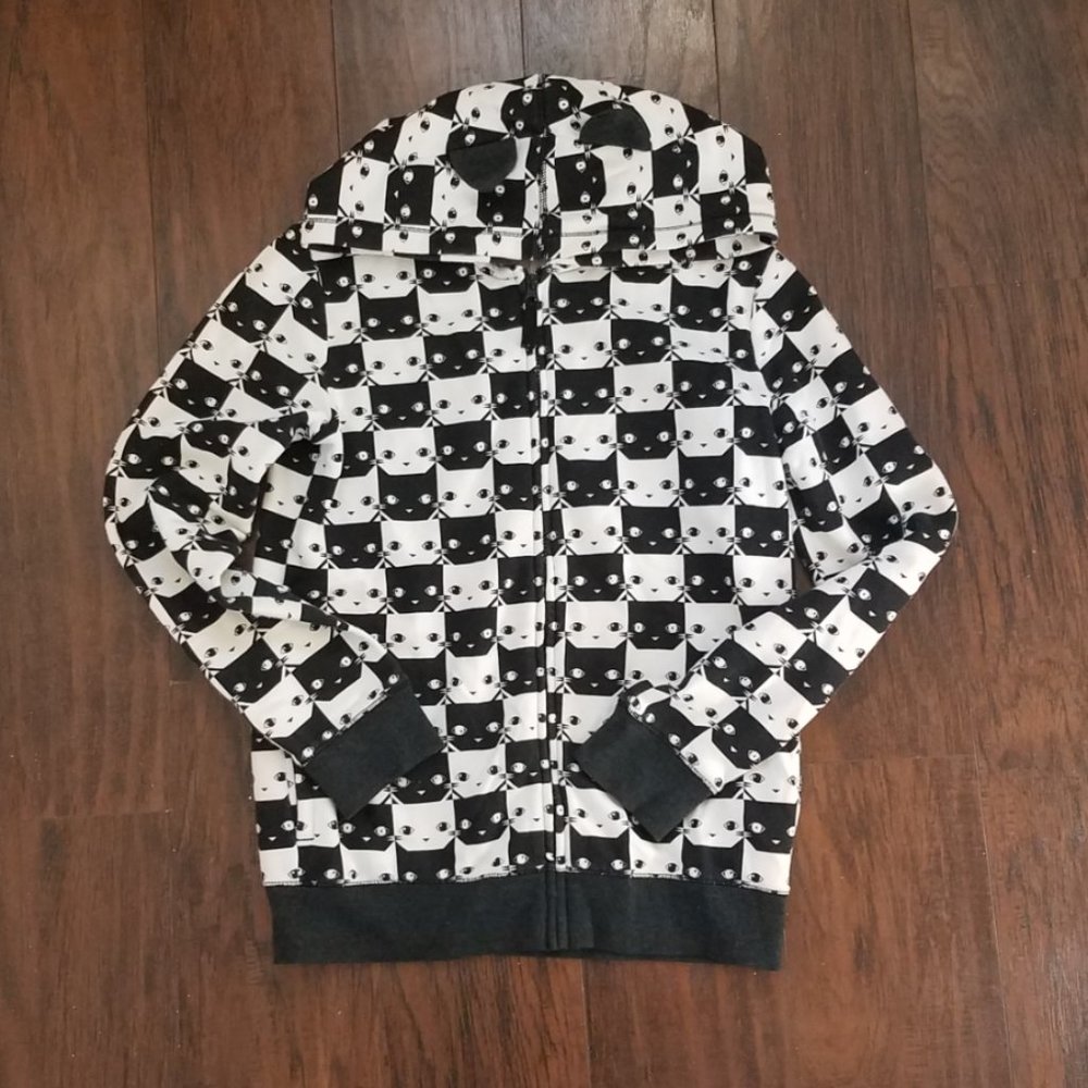 Cat Ear Zip Up Hoodie Geometric Sweatshirt